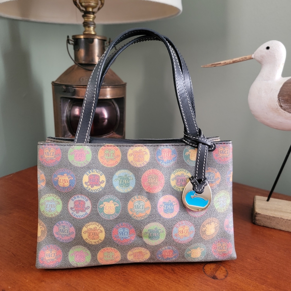 Dooney & Bourke Medallion Mini Tote Multicolor Logo Coated Canvas Bag Y2K
